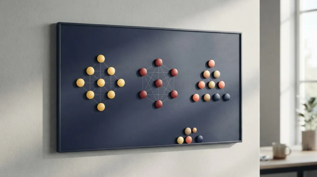 Magnettafel mit farbigen geometrisch angeordneten Markierungen